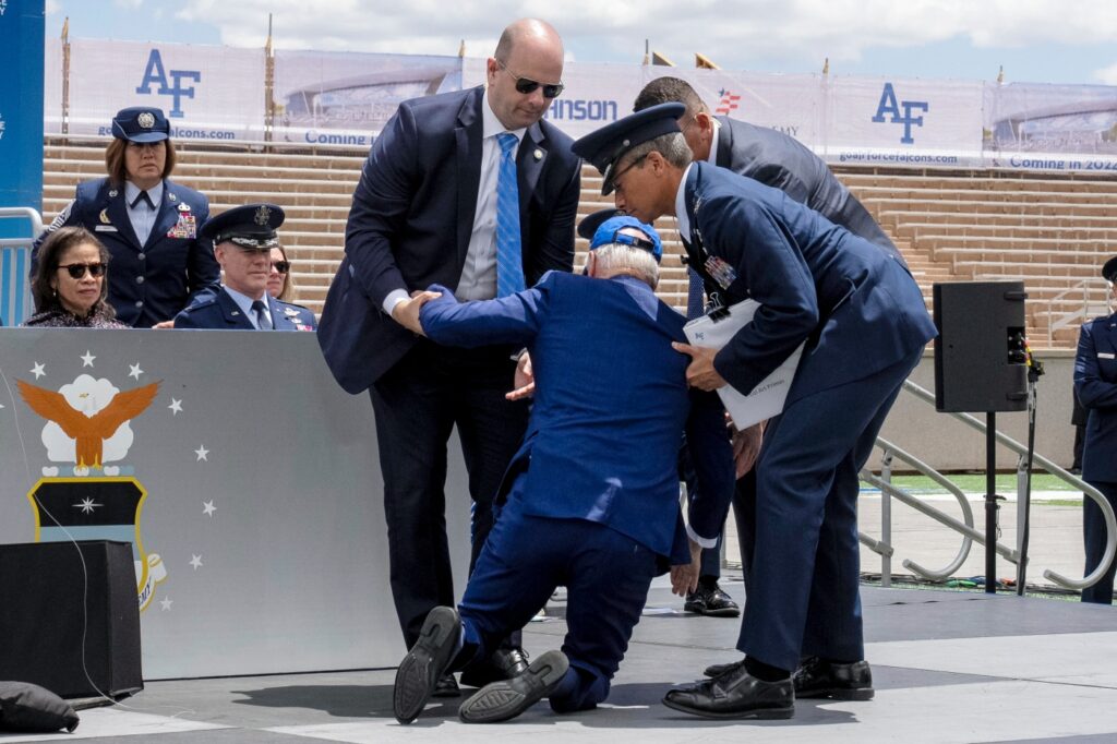 president-joe-biden-falls-on-stage-at-air-force-academy-graduation-in-colorado-springs